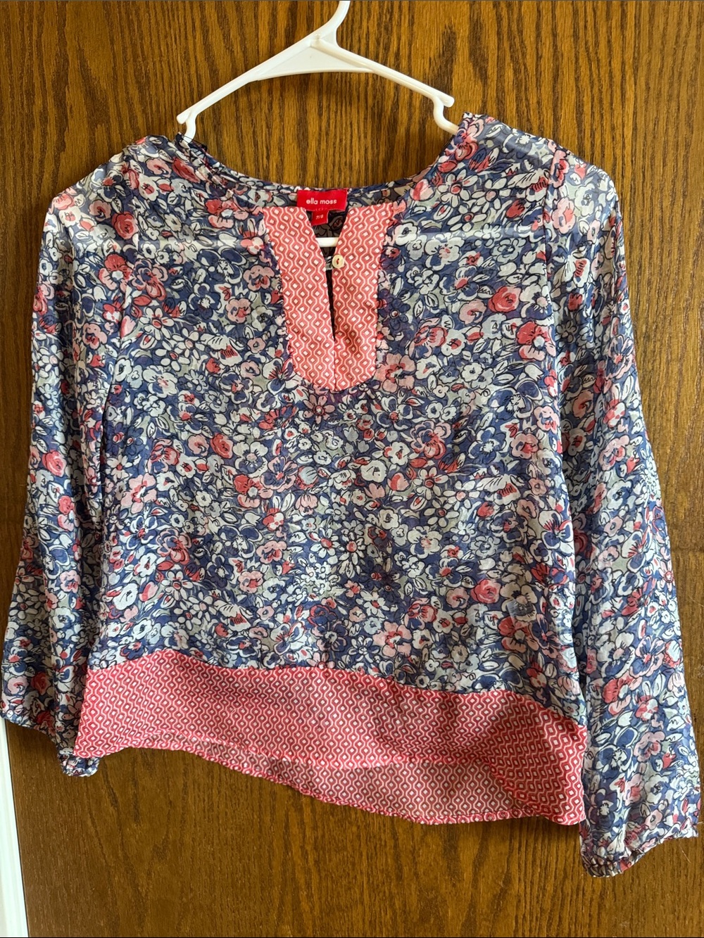 Ella Moss Navy and Pink Floral Pullover Blouse